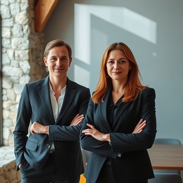 Portret dveh računovodij v minimalni pisarni v Kranju